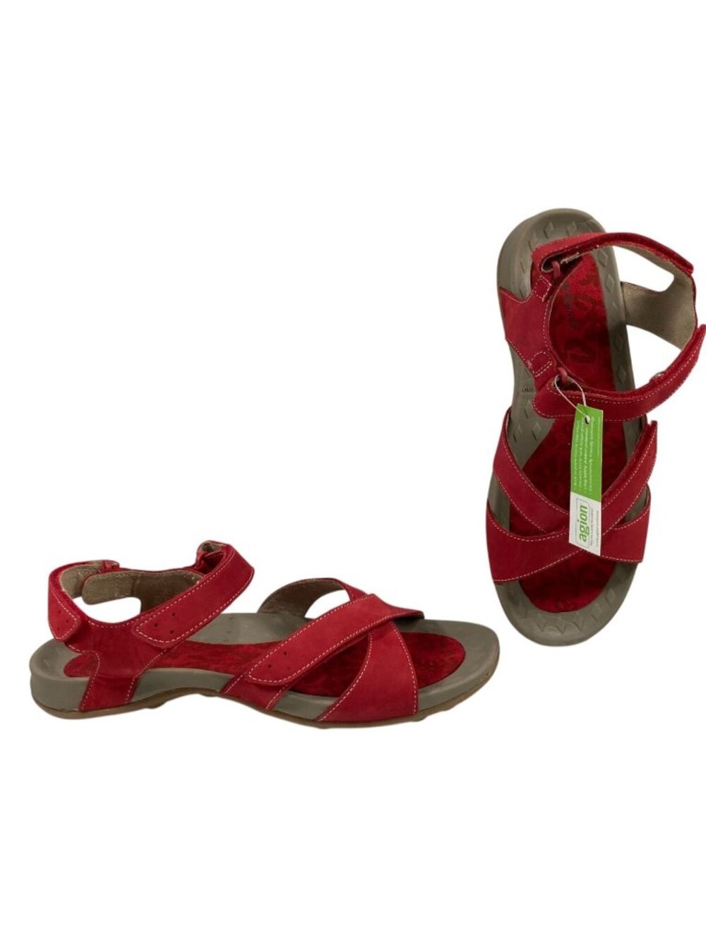 Lands End Leather Strappy Comfort Sandals 11B Red Antimicrobial Vacation Resort